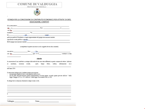 Concessione di contributo economico per attività di Enti, Associazioni, Comitati - Presentazione istanze nel periodo dal 2 febbraio al 16 marzo 2026